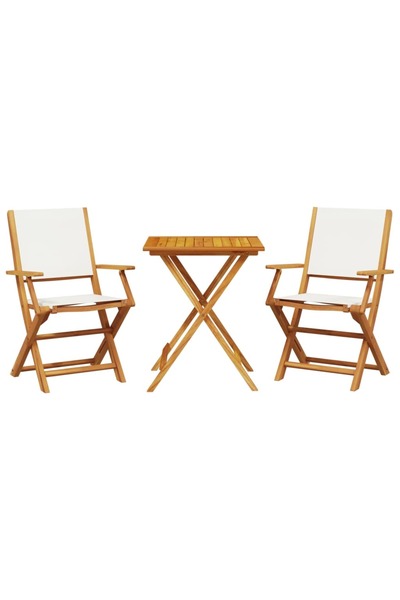 vidaxl Set mobilier bistro, 3 piese, textil alb crem/lemn masiv