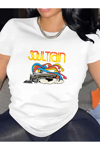 LİNA06 Women'S Short-Sleeve Round-Neck Sports T-Shirt with a Soul Train Graph...