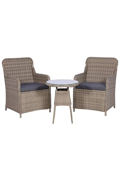 vidaxl Set bistro cu perne, 3 piese, maro, poliratan