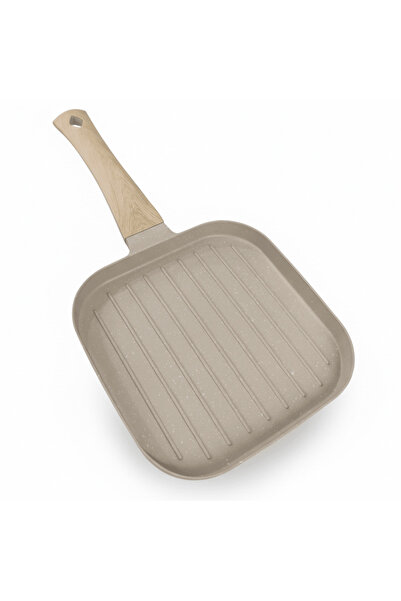 AKDC Non-Stick Grill Pan with Wooden Handle – Beige, 19 cm