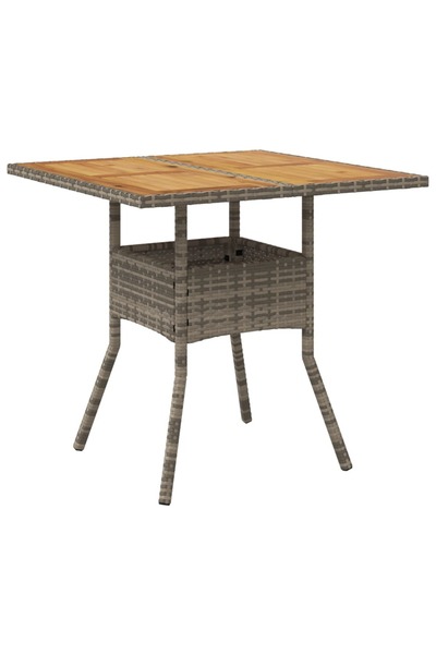 vidaxl Masă grădină, blat din lemn acacia gri 80x80x75 cm poliratan