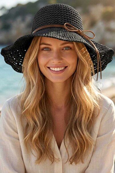 Mood Agenda Γυναικείο καλοκαιρινό ψάθινο καπέλο με πλεκτό σχέδιο και φαρδύ γε...