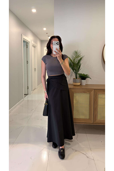 BİRCANÇİL Nelista Black Scarf Skirt