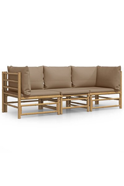 vidaxl Set mobilier de grădină cu perne gri taupe, 3 piese, bambus