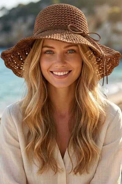Mood Agenda Γυναικείο καλοκαιρινό ψάθινο καπέλο με πλεκτό σχέδιο και φαρδύ γε...