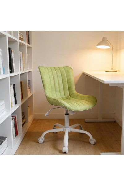 Garvee Office Chair with Striped Fabric, Armless Desk Chair for Home Office, Comfy Upholstered Vanit