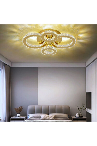 Jiju Lustra LED 2+2 Circle GOLD Cristal Echivalent 400W Telecomanda