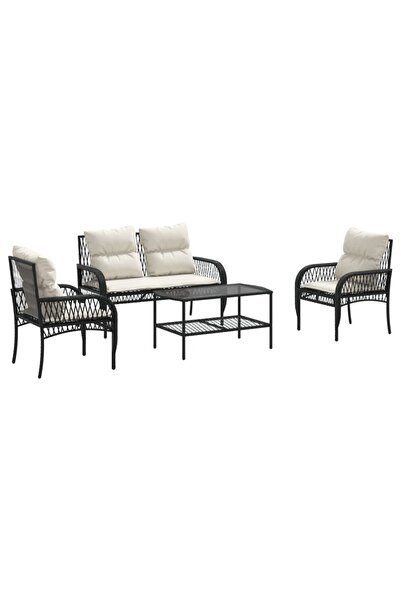 vidaxl Set mobilier de grădină cu perne, 4 piese, negru, poliratan