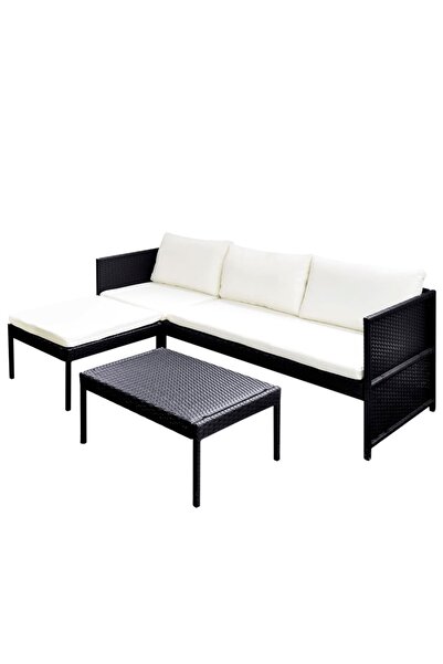 vidaxl Set mobilier de grădină cu perne, 3 piese, negru, poliratan