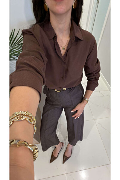 BİRCANÇİL Cămașă din in maro MD Stras