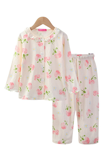 Victor and Jane Girls 100% Cotton Muslin Floral Strawberry Print Pyjama Set