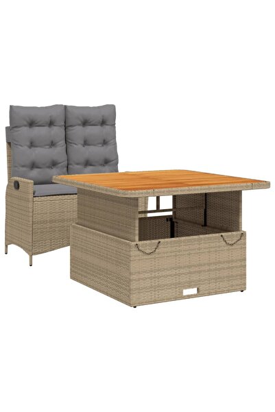 vidaxl Set mobilier de grădină, 2 piese, cu perne, bej, poliratan