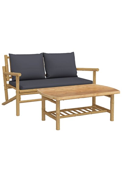 vidaxl Set mobilier de grădină cu perne gri închis, 2 piese, bambus