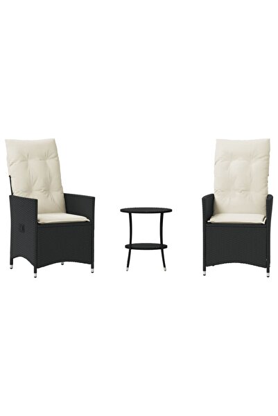 vidaxl Set bistro cu perne, 3 piese, negru, poliratan