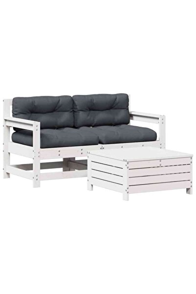 vidaxl Set mobilier de grădină cu perne, 3 piese, alb, lemn masiv pin