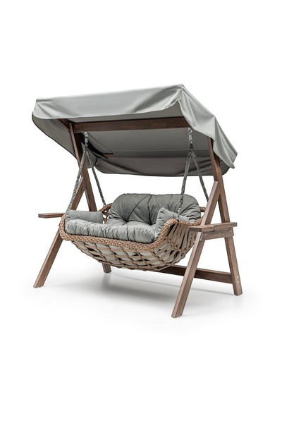 Hier Bafra Swing Ahşap Rattan Salıncak Dış Mekan Bahçe Balkon ve Teras Salıncağı