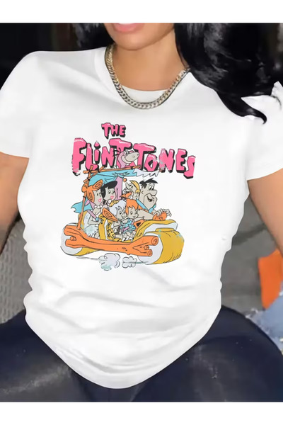 LİNA06 Women'S Athletic Wear Featuring a Stylish Round-Neck Cartoon Graphic S...