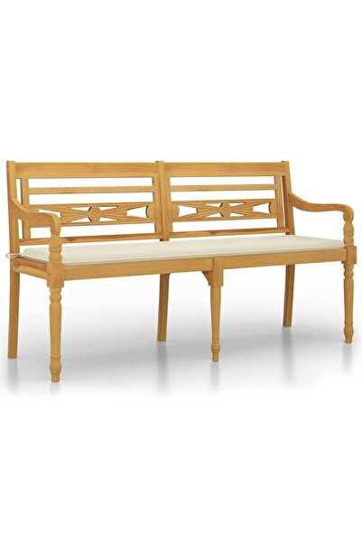 vidaxl Bancă Batavia cu pernă crem, 150 cm, lemn masiv de tec