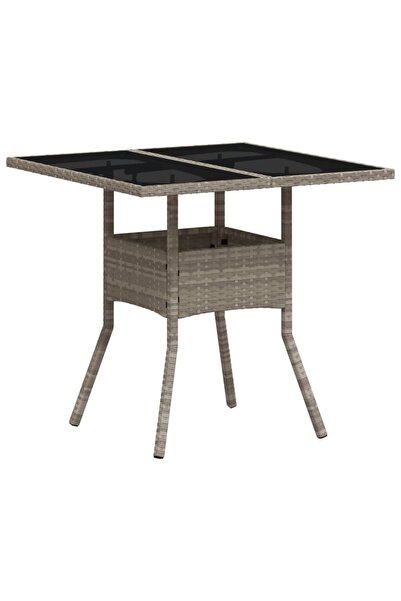 vidaxl Masă grădină blat din sticlă gri deschis 80x80x75 cm poliratan