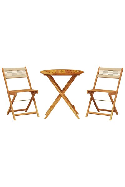 vidaxl Set mobilier bistro, 3 piese, bej, polipropilenă și lemn masiv