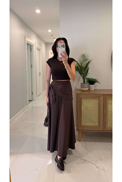 BİRCANÇİL Nelista Kahve Fularlı Etek