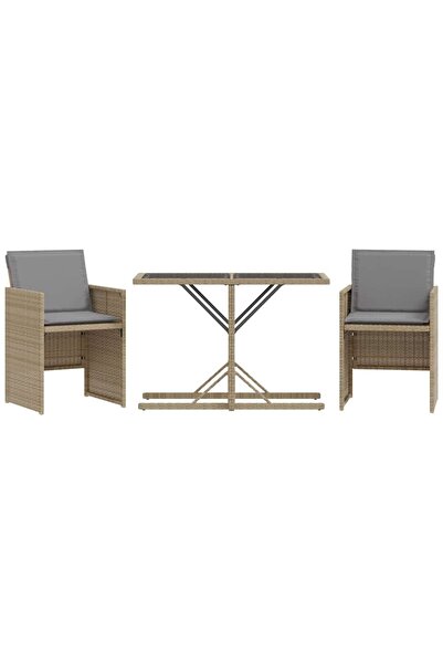 vidaxl Set bistro cu perne, 3 piese, bej combinat, poliratan