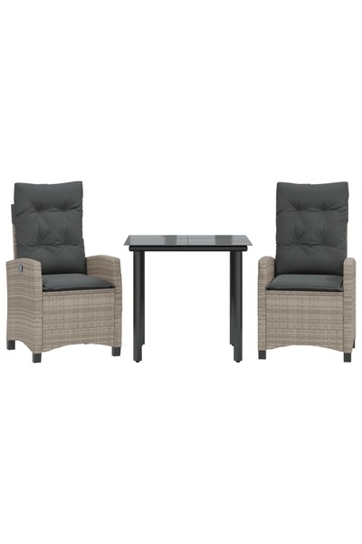 vidaxl Set mobilier de grădină cu perne, 3 piese,gri deschis,poliratan