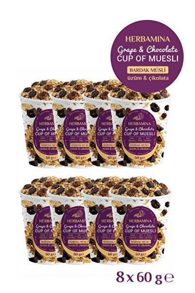 Herbamina 8'li Bardak Müsli Üzüm & Çikolatalı