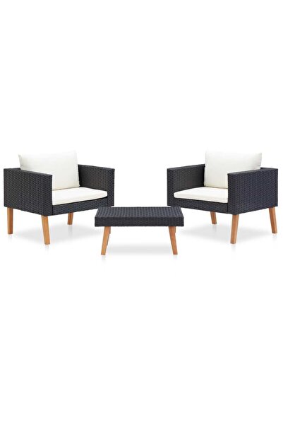 vidaxl Set mobilier de grădină cu perne, 3 piese, negru, poliratan