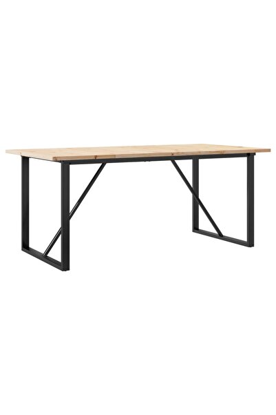 vidaxl Masă bucătărie, cadru O, 180x90x75,5 cm lemn masiv pin și Oţel