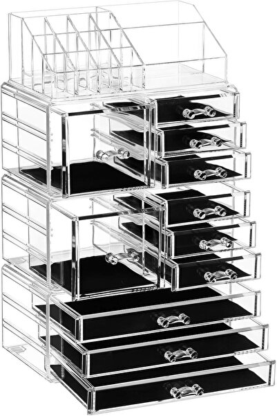 SONGMICS XXL Makeup Organizer, Acrylic, Transparent/Black, 23.5 x 13.7 x 40 cm
