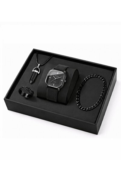 Geneva Platinum Ανδρικό Σετ Δώρου: Ρολόι + Βραχιόλι + Κολιέ + Μαύρο Δαχτυλίδι...