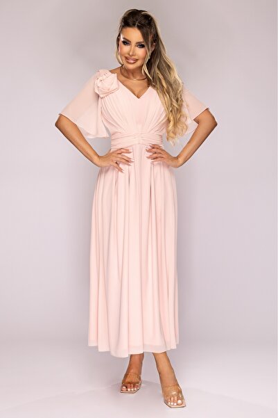 Atmosphere Fashion Rochie midi din șifon roz, 2XL