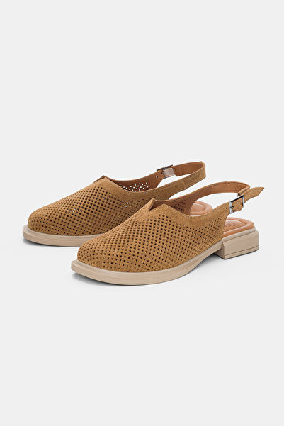 selin shoes Delar Genuine Leather Mesh Detailed Heeled Women's Sandals with B...