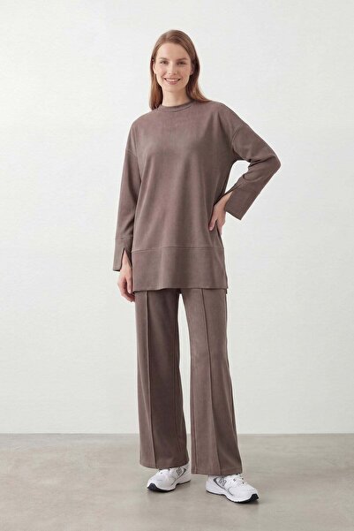 Puane Women's Comfortable Cut Tunic Trousers Set-14457Tks - Brown