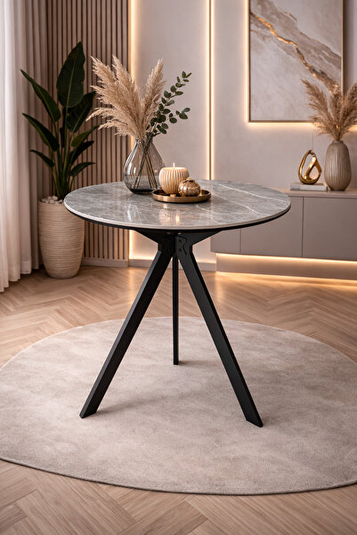 Crestj Modern Round Cafe Table with Triple Iron Base – Sleek and Stable Desig...