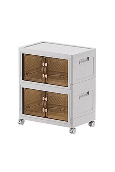 KEKE 2 Layers Multi-Functional Foldable Storage Cabinet with Doors and Wheels...
