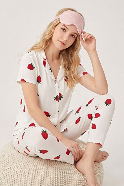 Rays Σετ πιτζάμες με κοντομάνικο μπλουζάκι με σχέδιο λευκής φράουλας 0715