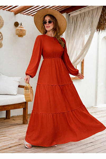 BLUSS Women's Brick Red Long Dress Loose Cut Layered Maxi Dress Summer Casual...