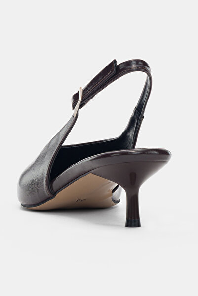 selin shoes Lorea Kısa ve İnce Topuk Bilek Ayarlanabilir Toka Kadın Topuklu Ayakkabı- KAHVERENGİ