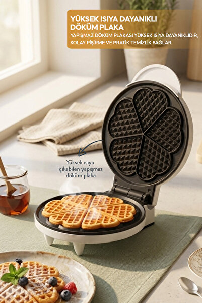 Sinbo SSM-2595 Waffle Makinesi 850W | 182 mm Yapışmaz Döküm Plaka Beyaz | 5 Dilimli Waffle