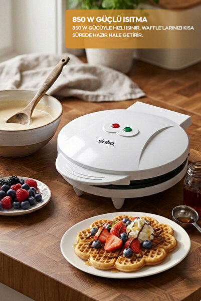 Sinbo SSM-2595 Waffle Makinesi 850W | 182 mm Yapışmaz Döküm Plaka Beyaz | 5 Dilimli Waffle