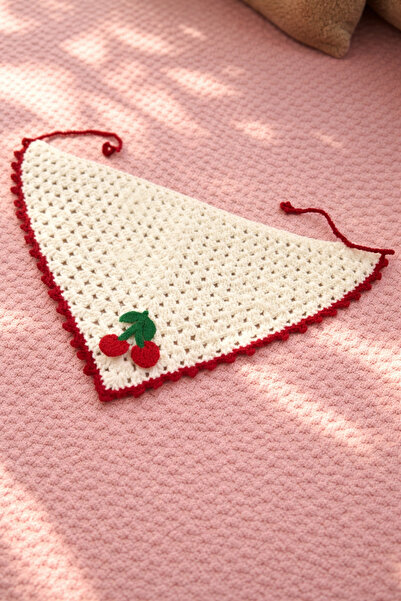 ÖZ Üçgen Saç Bandanası El Örgüsü Kirazlı Model yetişkin/gençkız/çocuk