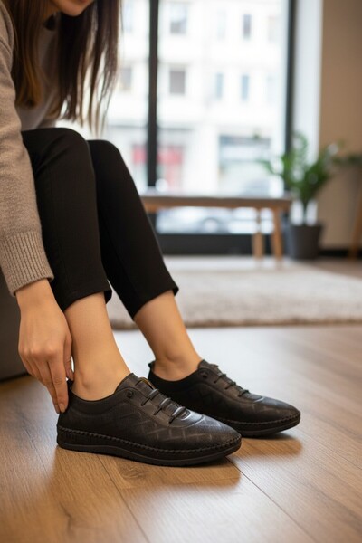 enoch Genuine Leather Orthopedic Comfort Shoes with Laser Diamond Pattern and...