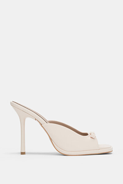 selin shoes Meliora Blunt Toe Band Knot Accessory Heeled Women's Slippers - Ecru