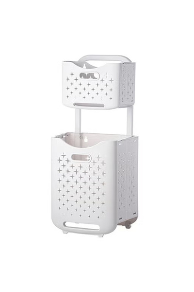 KEKE سلال غسيل ذات طبقتين مع عجلات