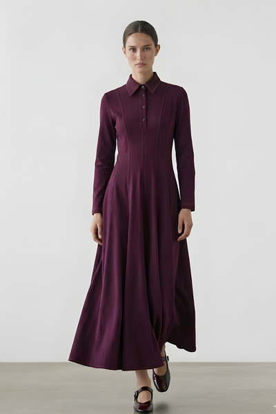 Mevra LENA | Parçalı Denim Elbise Mürdüm