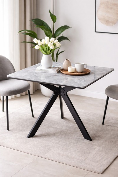 Crestj Luxury Modern Cafe Table with Grey Marble Ceramic Top – Sleek Contempo...
