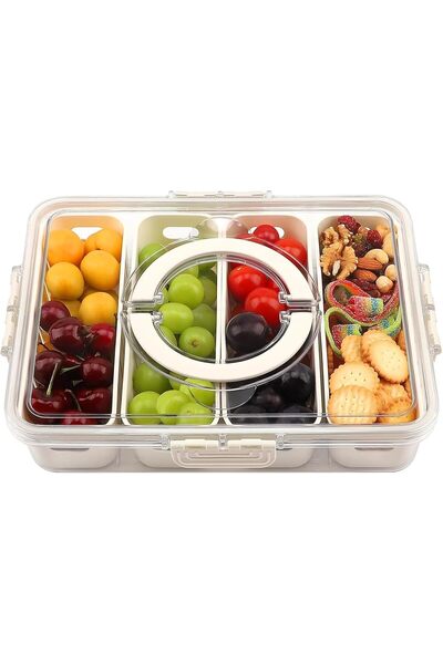 Arabest Snackle Box Container, Fruit Veggie Tray with 4 Removable Colanders, ...