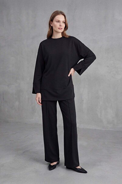 Puane Women's Comfortable Cut Tunic Trousers Set-14457Tks - Black